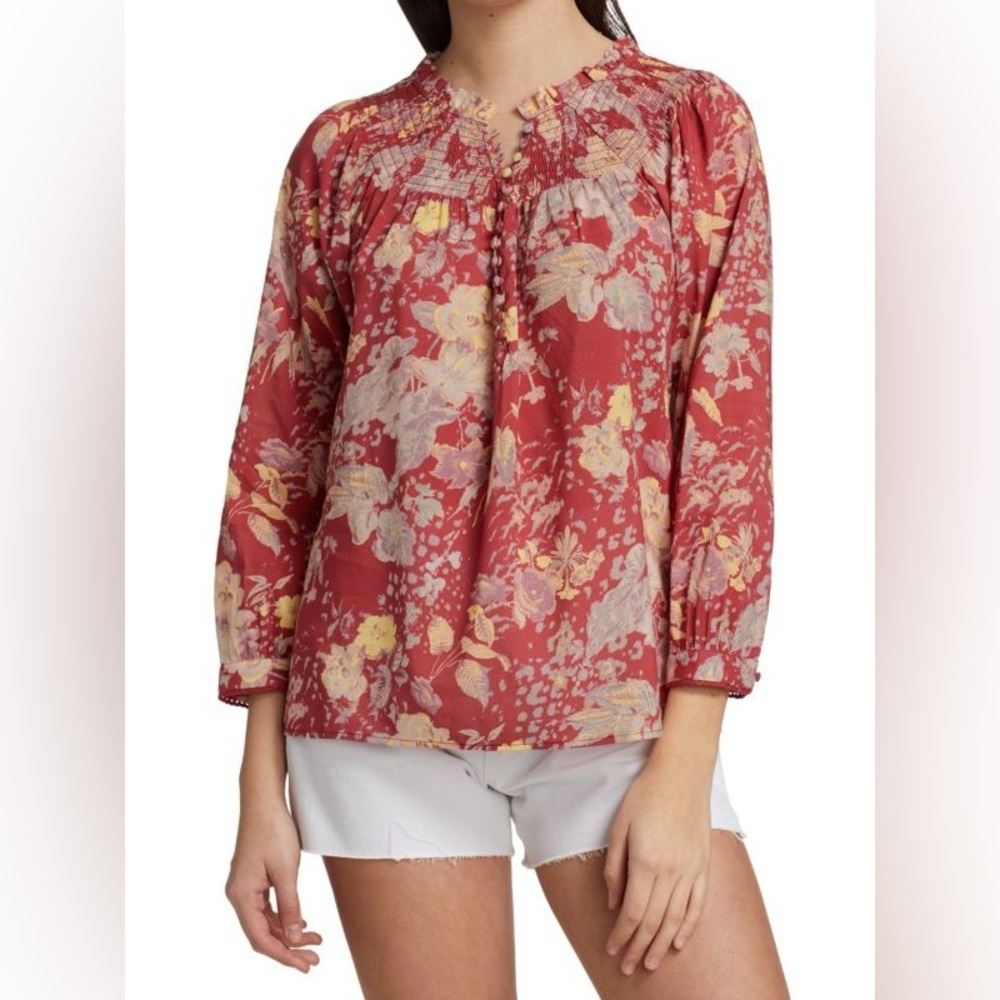 PAIGE Red Romantic Jaylee Floral Top Blouse Button Up Shabby Chic Size Small S